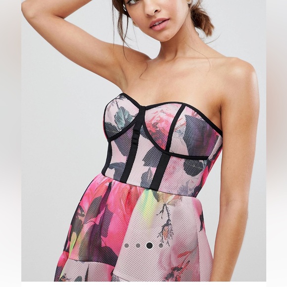 ASOS Bonded Mesh Bandeau Floral Midi Prom Dress NWT - Picture 2 of 9
